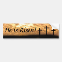 Crosses and Sunset "He is Risen" Bumper Stickers