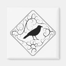 Crow and Swirls Pattern. Black and White. Magnets