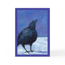 Crow In Snow: Art: Winter: Purple, Black, White Cards