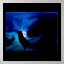 Crow Northern Lights Ethereal Poster Print