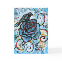 Crow on a Blue Rose, Greeting Card