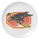 Crow Perching on Crowbar Retro Dinner Plates