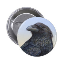 Crow Raven Sunset Painting Art Pinback Buttons