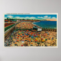 Crowds on the Beach, Santa CruzSanta Cruz, CA Poster