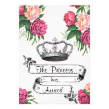 Crown and Roses Princess Arrived Birth Announcemnt Announcement