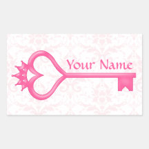 Crown Heart Key Rectangular Stickers