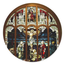 Crucifixion - Jesus on The Cross - Stained Glass Round Sticker