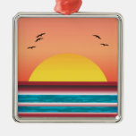 Cruise Sunset View Silver Framed Square Ornament