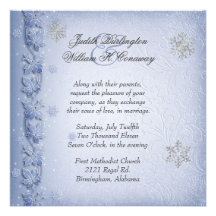 Crystal Blue Snowflakes Winter Wedding Invitation