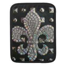 CRYSTAL FLEUR DE LIS ON BLACK WITH STUDS iPad SLEEVE