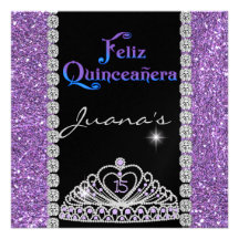 CRYSTALS  QUINCEANERA  PURPLE PERSONALIZED INVITES