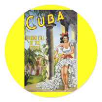 CUBA HOLIDAY ISLAND OF THE TROPICS ROUND STICKERS