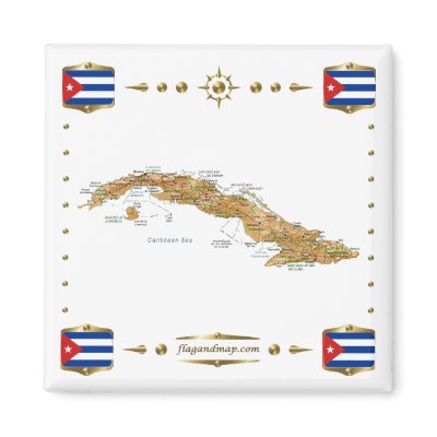 Cuba Map + Flags Magnet by FlagAndMap