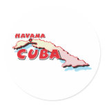 Cuba Map Round Stickers