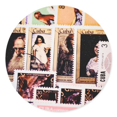 Cuba, vintage postage stamps, design sticker by JayneLogan