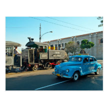 Cuban steam and car postcard