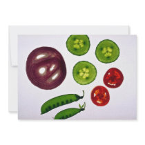 Cucumbers, tomatoes, snow peas and red onion custom invite