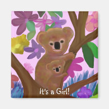 Cuddly Koalas Girl Baby Announcement Refrigerator Magnets