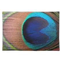 Cuivre/plume turquoise/bleue de paon sets de table