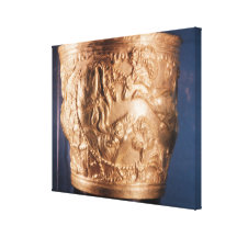 Cup, depicting the capture of a wild bull canvas print