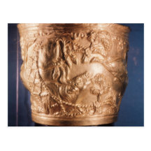 Cup, depicting the capture of a wild bull post card