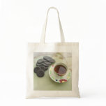 Cup of tea with chocolate canvas bags