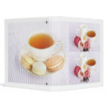 Cup of tea with macaroons and roses vinyl binders