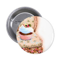 Cupcake and Chair Vintage Style Button Pin buttons