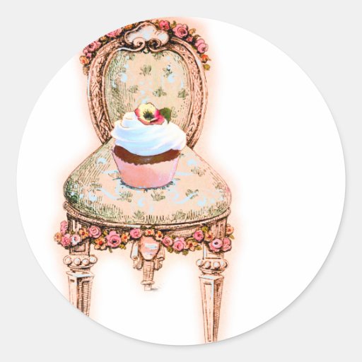 Cupcake and Chair Vintage Style Stickers Tags