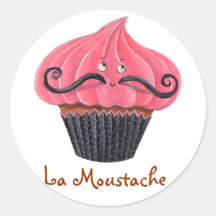 Cupcake and La Moustache Round Stickers