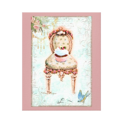 Cupcake and Victorian Chair Stretched Canvas Print