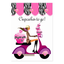 Cupcake Bakery Business Card Scooter Girl Zebra