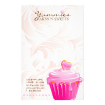 Cupcake Bakery Pastry Chef Pink Heart Leaves 1 Stationery