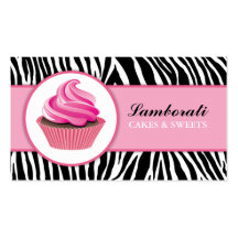 Cupcake Bakery Zebra Print Pink Elegant Modern Business Card