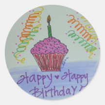 Cupcake Birthday Round Sticker