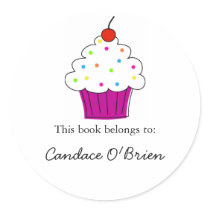 Cupcake Bookplate Labels Round Stickers