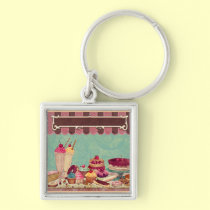 Cupcake Cake Party Sign Banner keychains