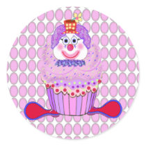 Cupcake Clown Round Sticker