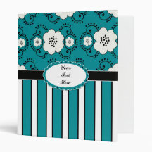 Cupcake Cuties Teal and White Floral and Stripe Binders