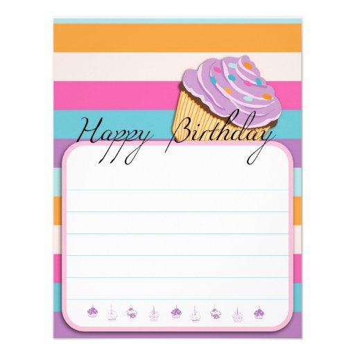 CUPCAKE HAPPY BIRTHDAY FLAT CARD CUSTOM INVITATION
