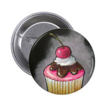 Cupcake in Oil Pastel: Pink icing, Cherry