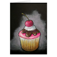 Cupcake in Oil Pastel: Pink icing, Cherry Cards