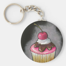 Cupcake in Oil Pastel: Pink icing, Cherry Key Chains