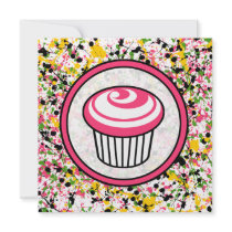 Cupcake Invitation - Multicolor Paint Splatter