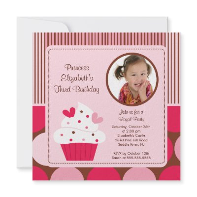 Cupcake Photo Birthday Invitation Pink Polka Dots by celebrateitinvites