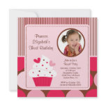Cupcake Photo Birthday Invitation Pink Polka Dots