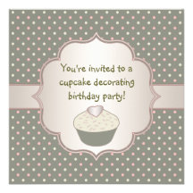 Cupcake Pink Green 6th Birthday Party Invitation