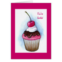CUPCAKE: Pink: Invitation: Pastel Art Cards