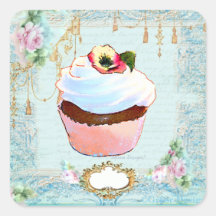 Cupcake & Pink Roses Lace Stickers Tags