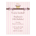 Cupcake Pink Stripes Birthday Invitation